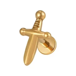 Tytanowy labret złoty sztylet - TGW-109